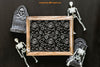 Halloween Slate Mockup With Tombstones And Skeletons Psd