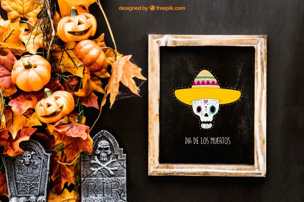 Halloween Slate Mockup With Tombstones Psd