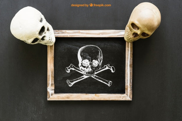 Halloween Slate Mockup With Two Skulls Psd