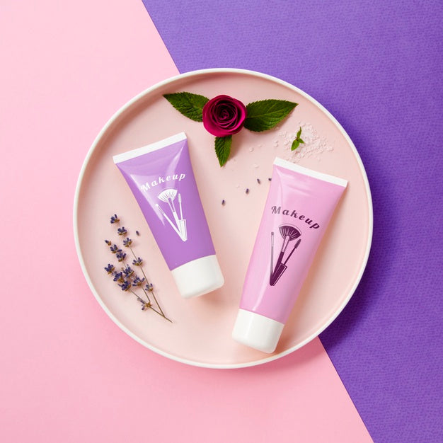 Hand Cream Bottles Mock-Up On Bicolored Background Psd