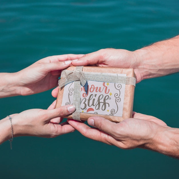 Hand Exchanging Present Box Mockup Psd