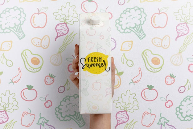 Hand Holding Carton Of Milk With Mockup Psd