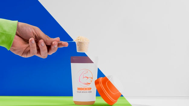 Hand Holding Fitness Spoon Filled With Protein Psd