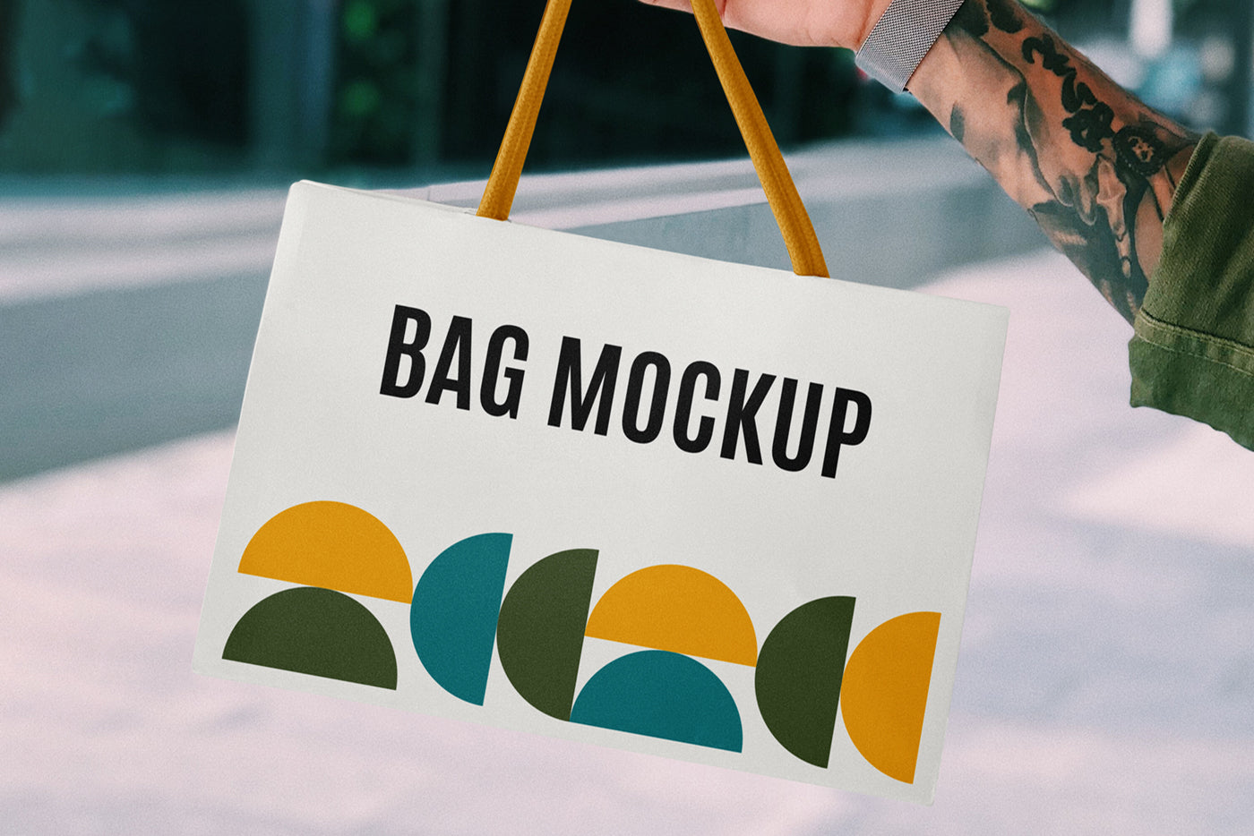 Hand Holding Mini Shopping Bag Mockup