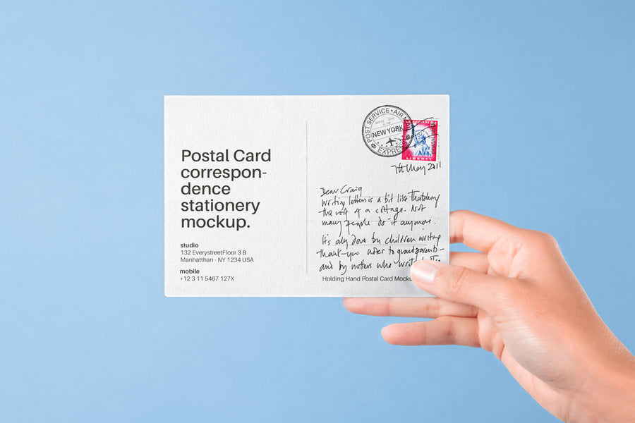 Hand Holding Psd Postal Card Mockup