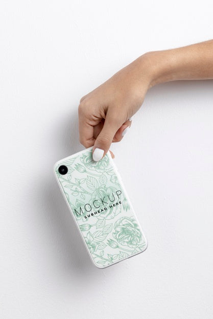 Hand Holding Smartphone With Cover Mockup Psd