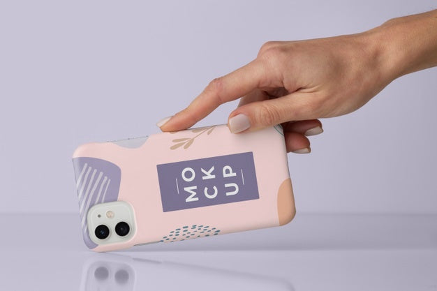 Hand Holding Smartphone With Mock-Up Phone Case Psd