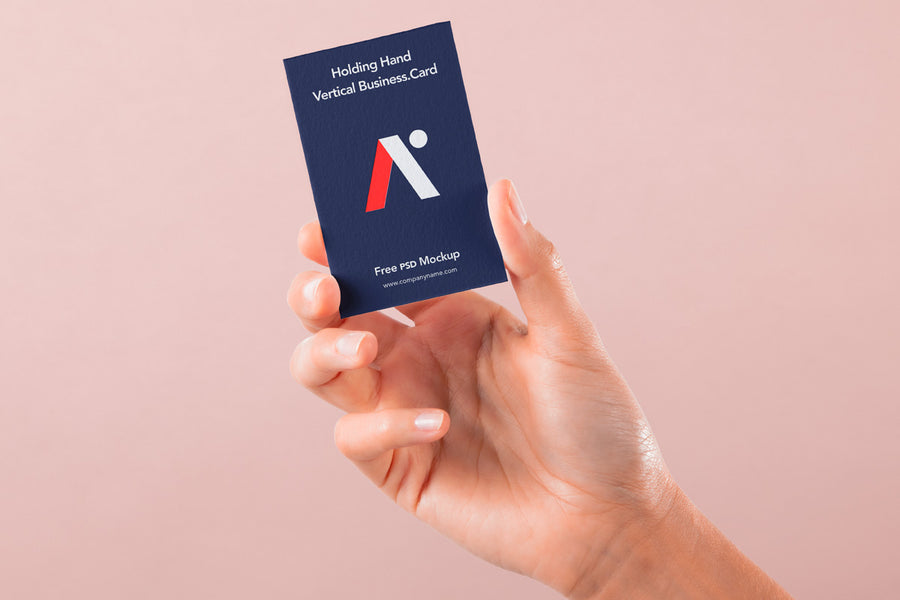 Hand Holding Vertical Psd Business Card Mockup