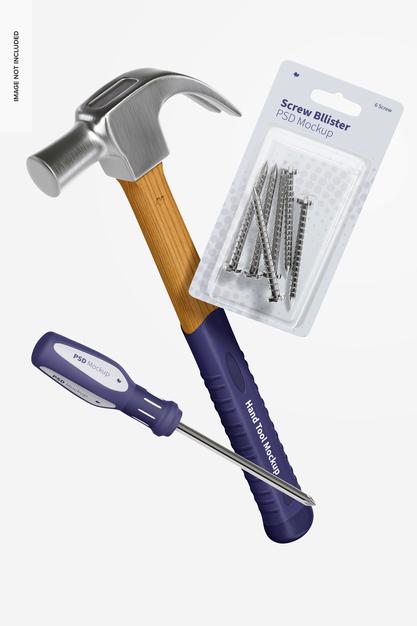 Hand Tool Set Mockup, Floating Psd