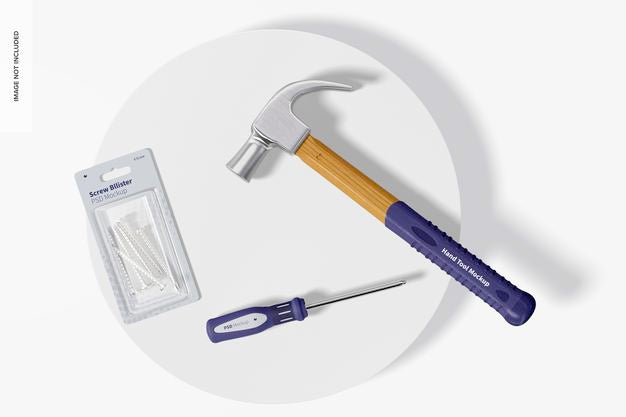 Hand Tool Set Mockup, Top View Psd