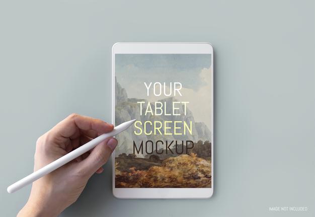 Hand Writing On Tablet Mockup Psd