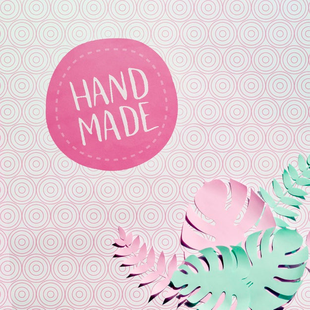 Handmade Badge With Monstera Leaves Background Psd
