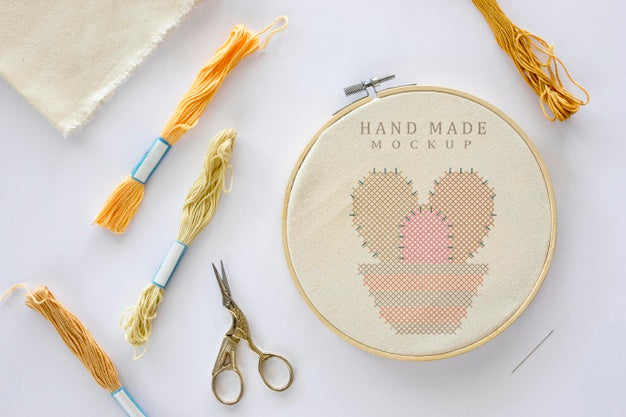Handmade Sewed Drawing And Threads Psd