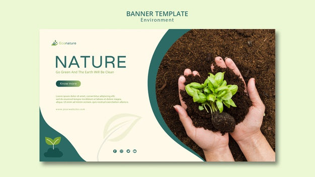 Hands Holding Seedlings Banner Template Psd