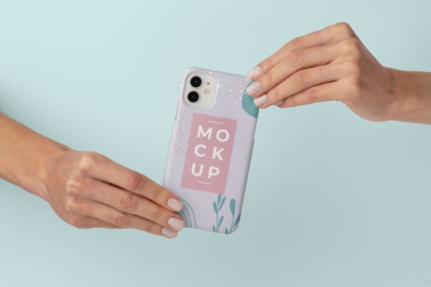 Hands Holding Smartphone With Mock-Up Phone Case Psd