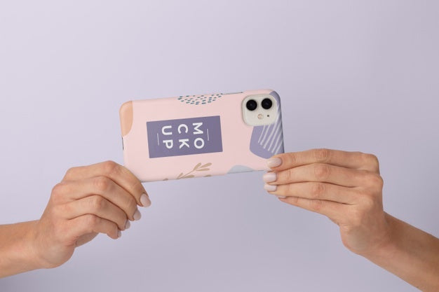 Hands Holding Smartphone With Mock-Up Phone Case Psd