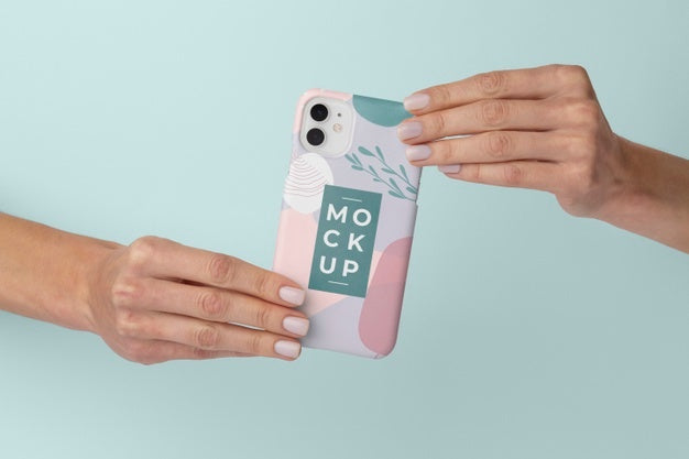 Hands Holding Smartphone With Mock-Up Phone Case Psd