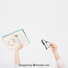 Hands Raising Book And Glasses Psd