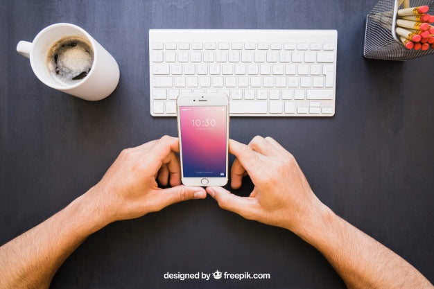 Hands With Phone And Office Desk Psd