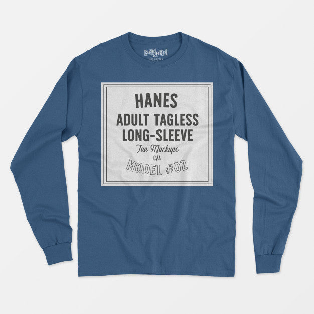 Hanes Adult Tagless Longsleeve Tee Mockup Psd