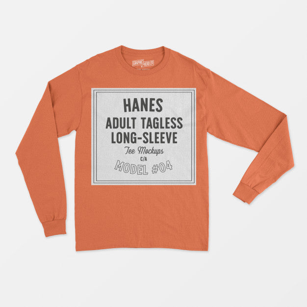 Hanes Adult Tagless Longsleeve Tee Mockup Psd