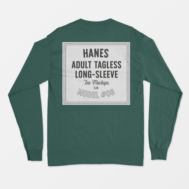 Hanes Adult Tagless Longsleeve Tee Mockup Psd