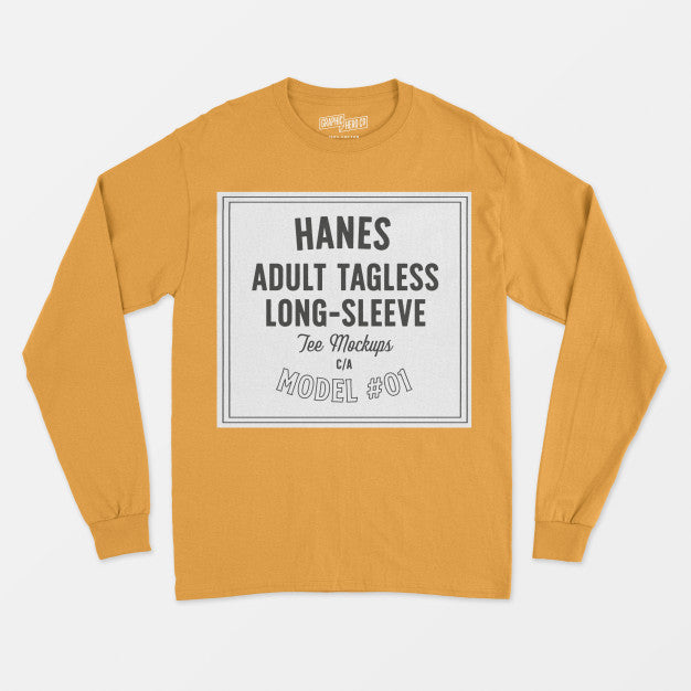 Hanes Adult Tagless Longsleeve Tee Mockup Psd