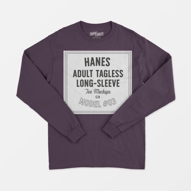 Hanes Adult Tagless Longsleeve Tee Mockup Psd
