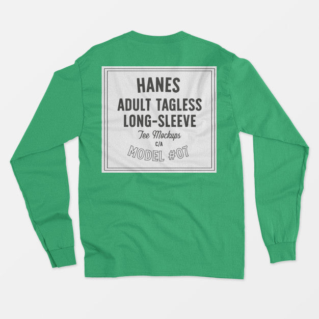 Hanes Adult Tagless Longsleeve Tee Mockup Psd