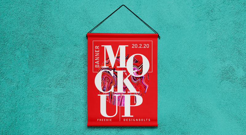 Hanging Banner On Wall Mockup Psd