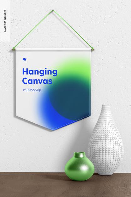 Hanging Canvas Pennant Mockup, Front View Psd