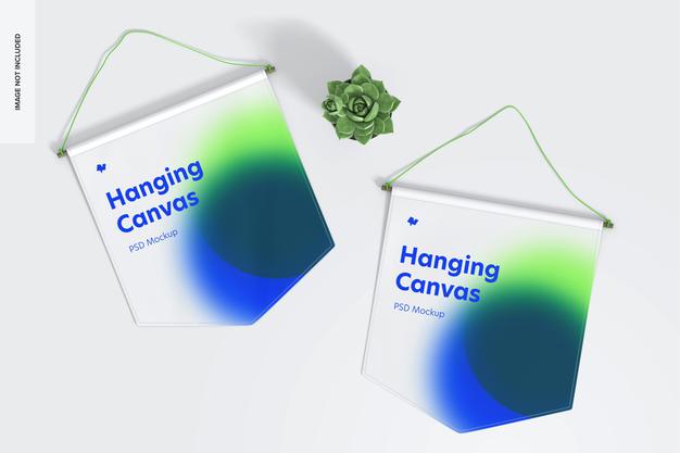 Hanging Canvas Pennants Mockup Psd