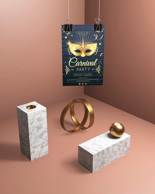 Hanging Carnival Party Poster And Golden Jewellery Psd