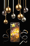 Hanging Globes Above Phone With New Year Theme Psd