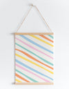 Hanging Poster Mockup Psd On White Wall With Pastel Stripes Pattern