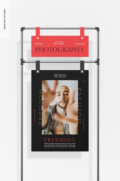 Hanging Poster On Stand Mockup, Front View Psd
