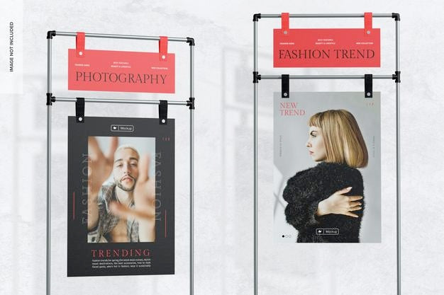 Hanging Poster On Stands Mockup Psd