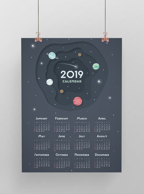 Hanging Space Theme Calendar Mockup Psd