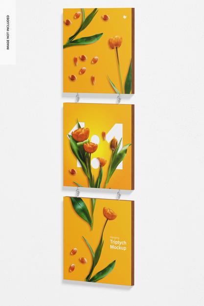 Hanging Triptych Mockup, Right View Psd