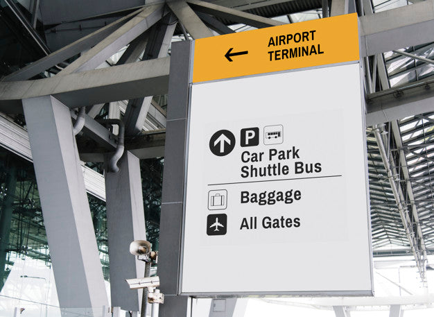 Hanging White Sign Mockup At Airport Psd
