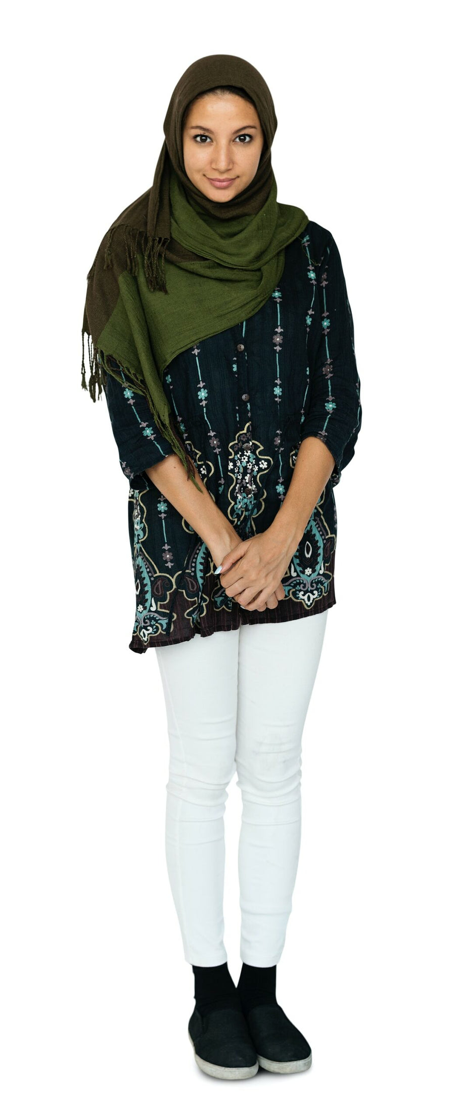 Happiness Middle Eastern Woman Smiling Casual Studio Portrait