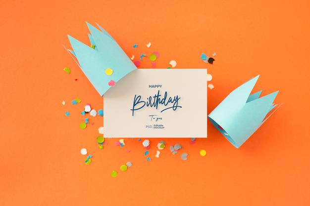 Happy Birthday Greeting Card Mockup With Lettering And Decoration, 3D Rendering Psd