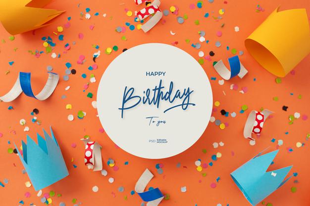 Happy Birthday Greeting Card Mockup With Lettering And Decoration, 3D Rendering Psd