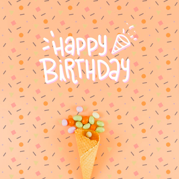 Happy Birthday Mock-Up And Ice Cream Cone Psd