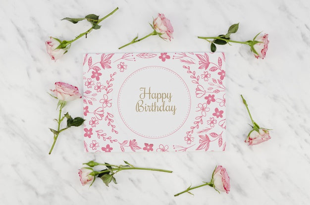 Happy Birthday Mock-Up And Roses Psd