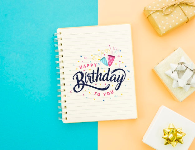 Happy Birthday Mock-Up And Wrapped Gifts Psd