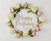 Happy Birthday Mock-Up And Wreath Of Flowers Psd