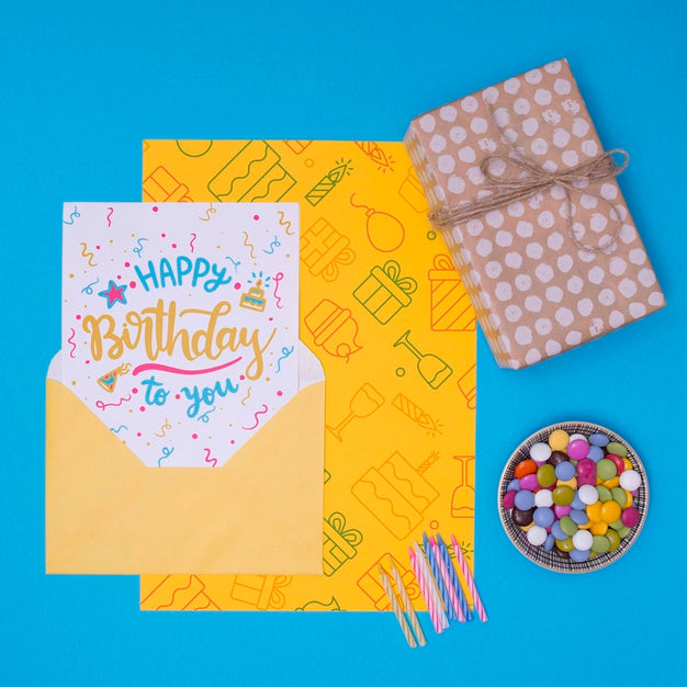 Happy Birthday Mock-Up Gift With Cake Candles Psd