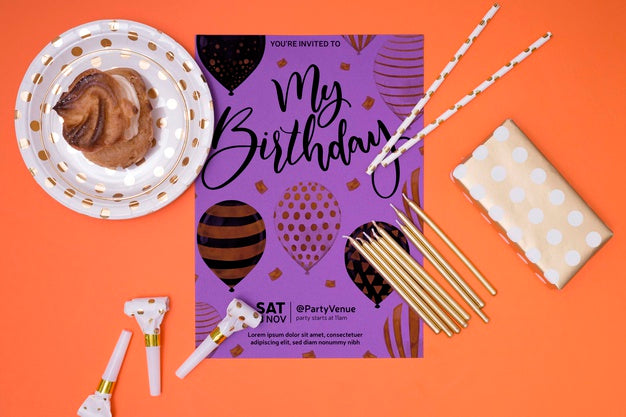 Happy Birthday Mock-Up Invitation Top View Psd