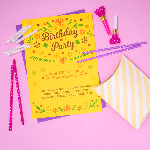Happy Birthday Mock-Up Letter Invitation And Straws Psd